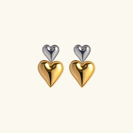 [Topon]Zofia Two Tone Heart Earrings