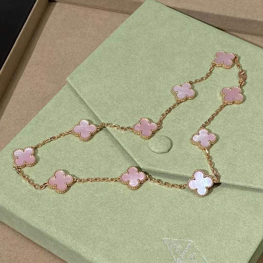 [Topon]CLOVER 10 MOTIFS PINK MOP NECKLACE