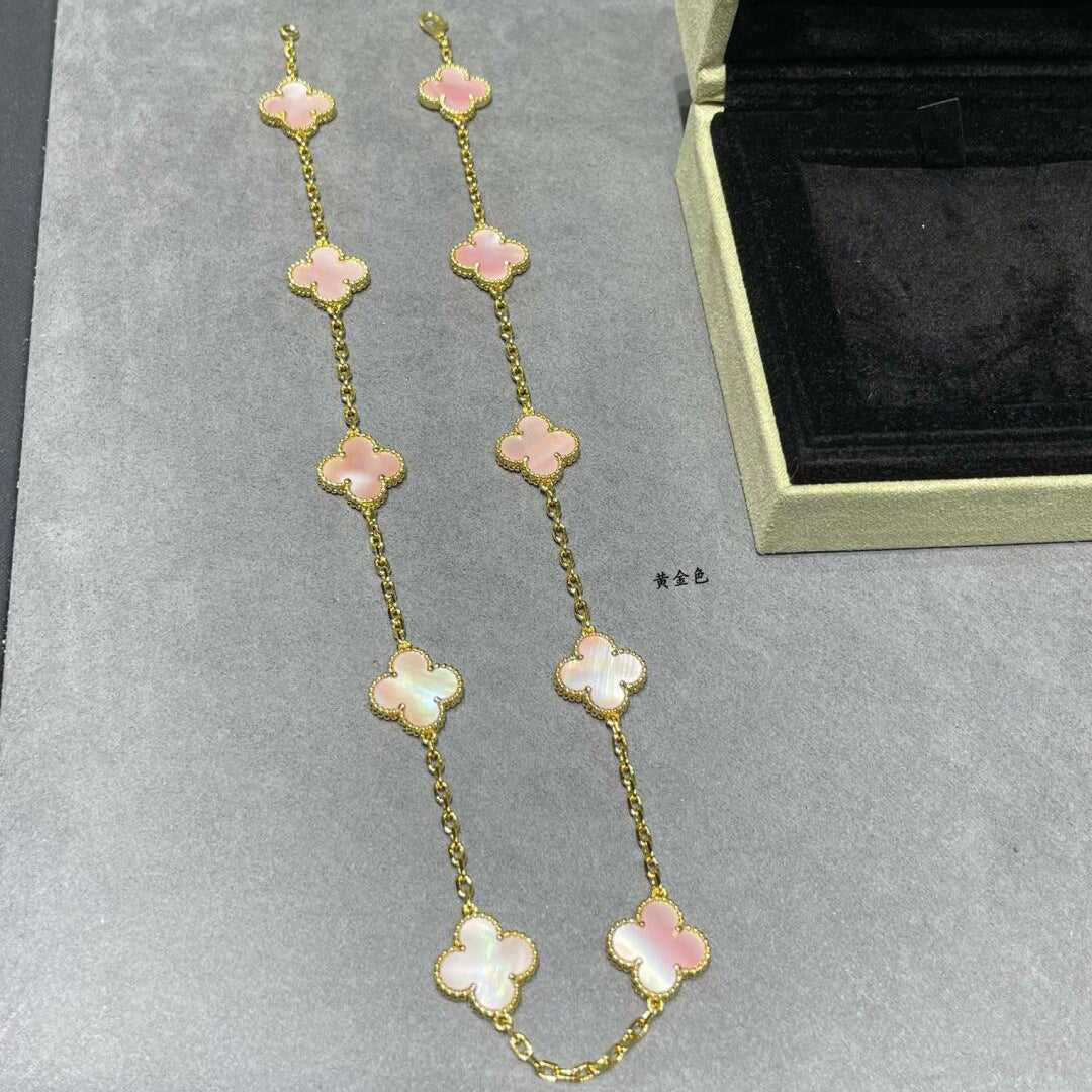 [Topon]CLOVER 10 MOTIFS PINK MOP NECKLACE